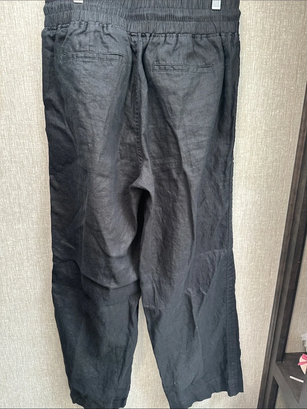 Quince Black Linen-Blend Drawstring Wide-Leg Trousers - Picture 3 of 4